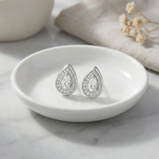 Pear-Cut Halo Teardrop Studs – sterling silver earrings