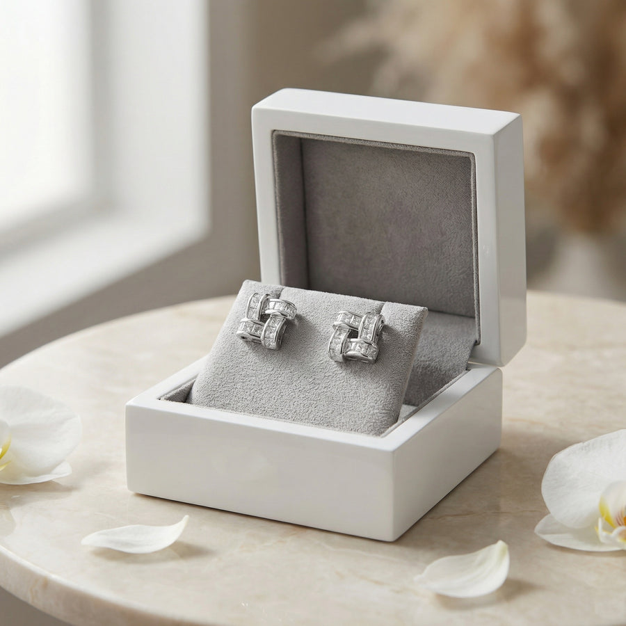 Interlaced Square Princess-Cut Studs – sterling silver earrings