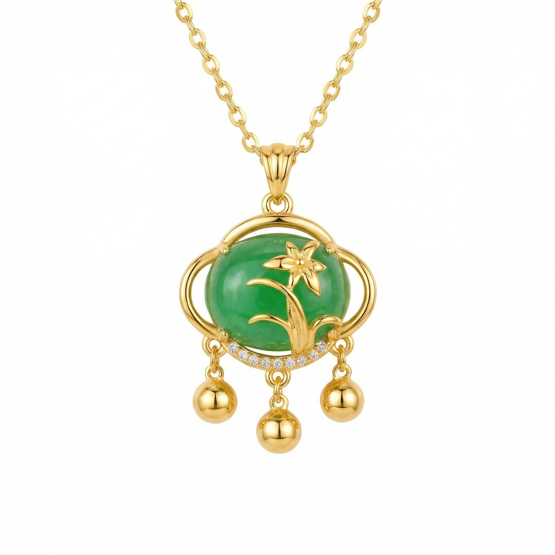 Deep green Floral Triple Dangle Necklace – green stone earrings