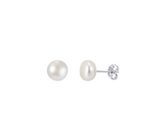 White Pearl Studs with Sterling Posts – pearl earrings, front view