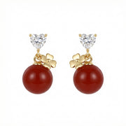 Heart Crystal Red Bead Drop Earrings – crystal earrings, close-up