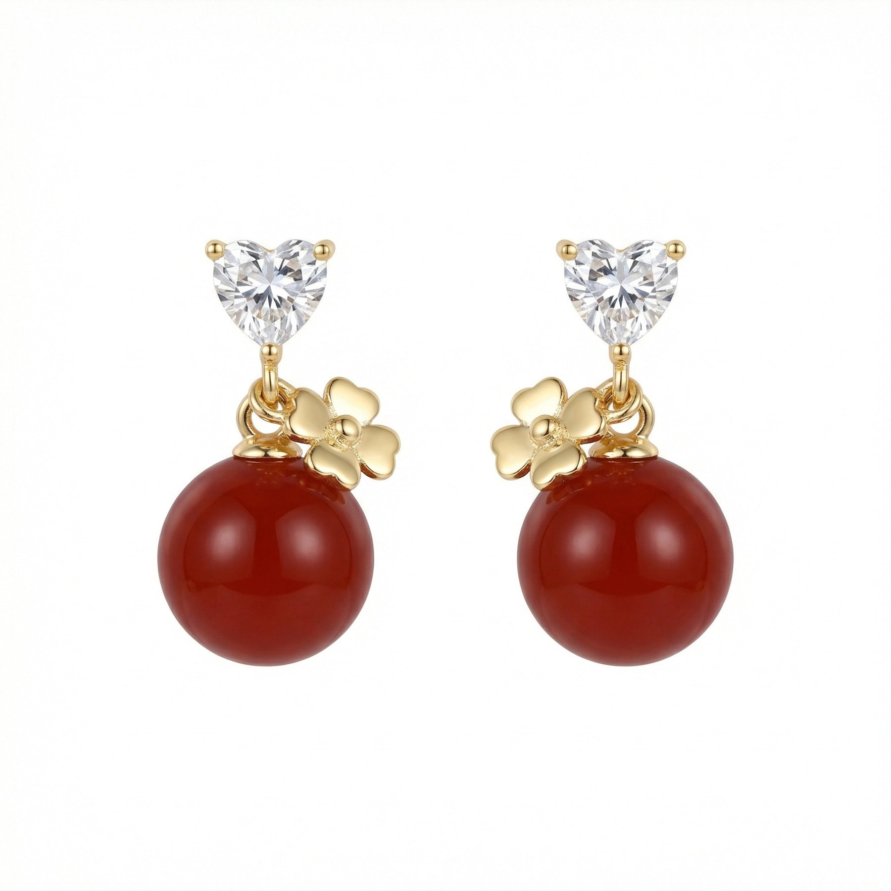 Heart Crystal Red Bead Drop Earrings – crystal earrings, close-up