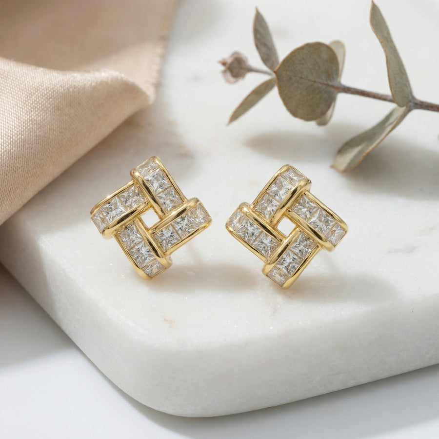 Interlocking Square Stud Earrings – sterling silver earrings, side detail