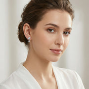 Pear-Cut Sparkling stone Leaf Drop Earrings – sterling silver earrings, side detail