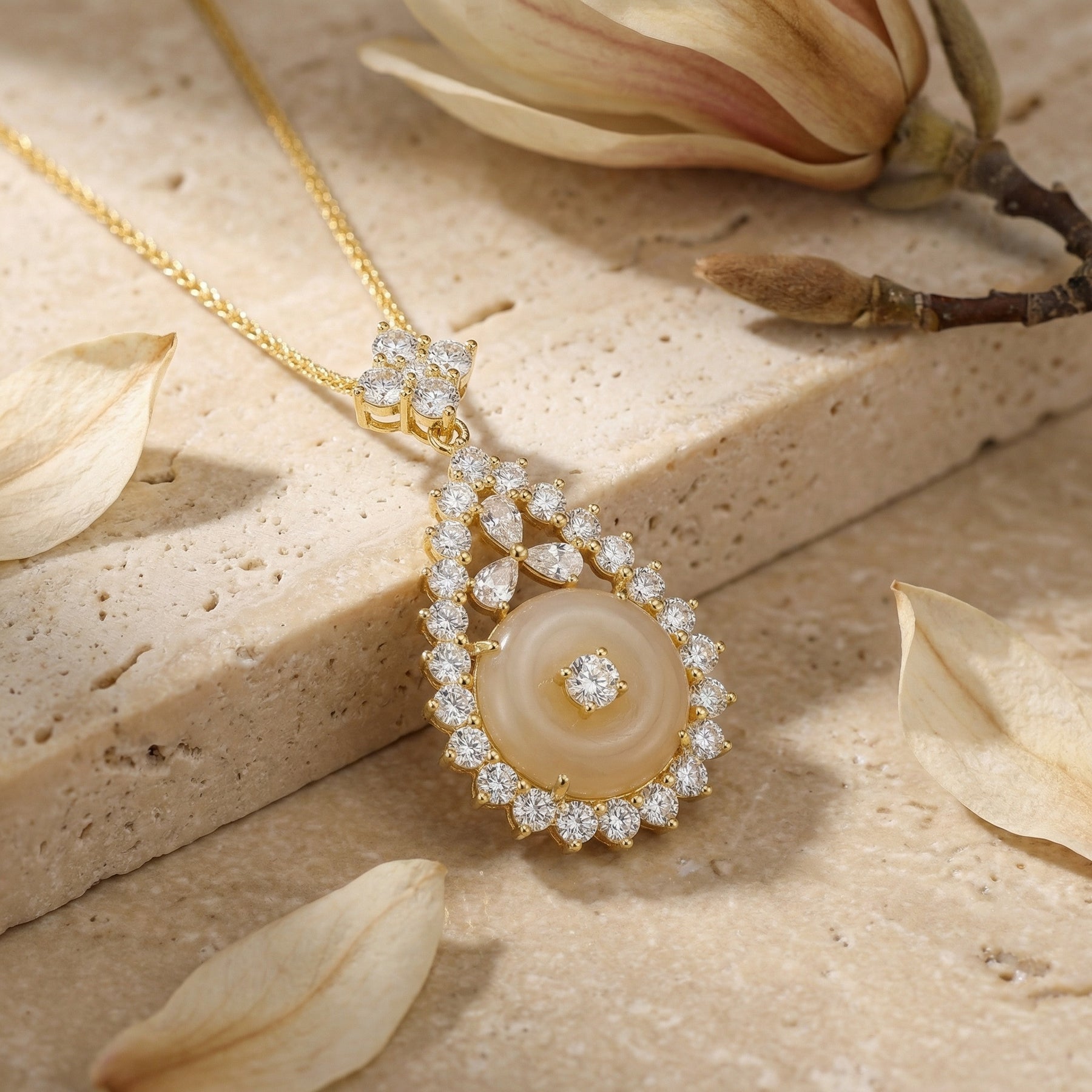 Halo Teardrop Pendant Necklace – sterling silver necklace