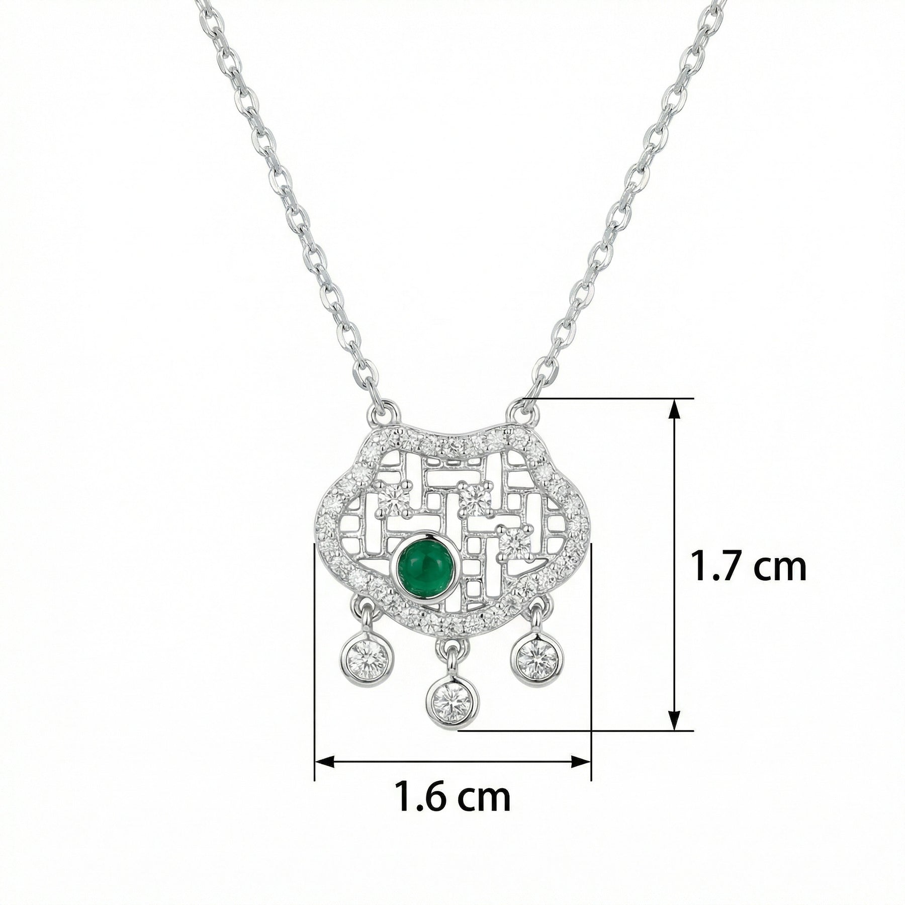 Geometric Green stone Pendant Necklace – green stone necklace, front view