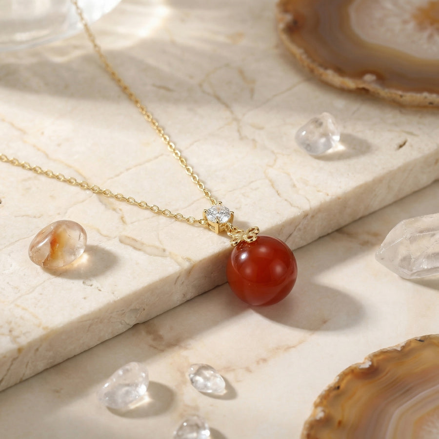 Red Gemstone Knot Pendant Necklace – sterling silver necklace, front view