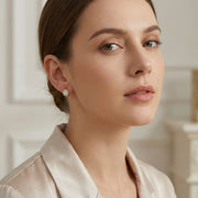 Square Halo Huggie Hoop Earrings – sterling silver earrings, close-up