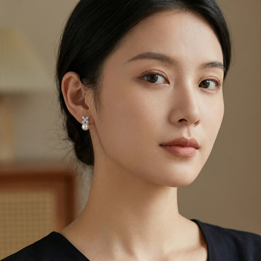 Pearl Floral Stud Drop Earrings – pearl earrings