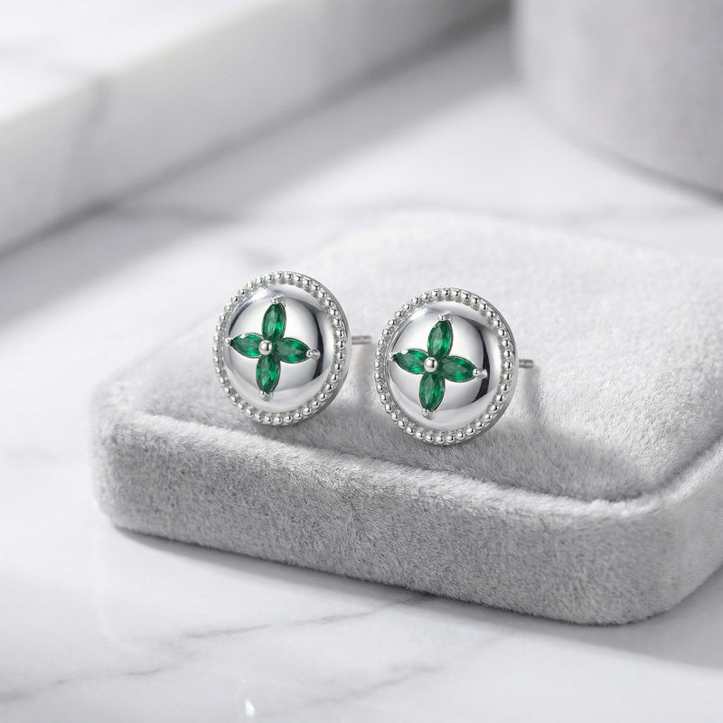 Green Marquise Flower Stud Earrings – sterling silver earrings