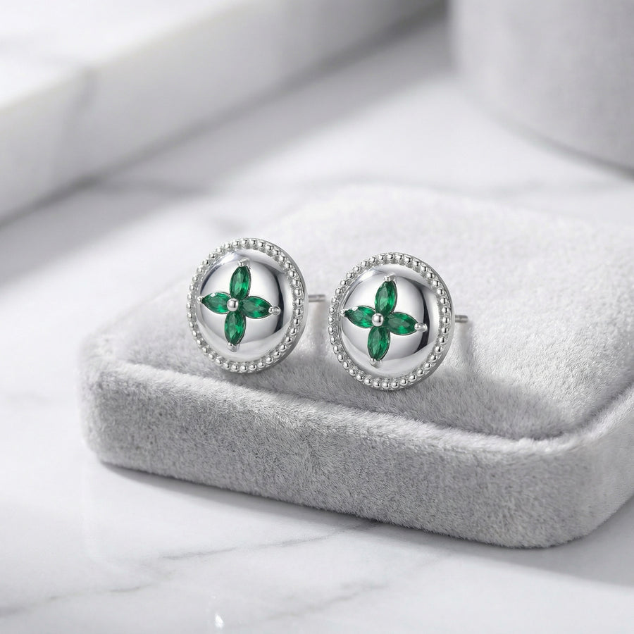 Green Marquise Flower Stud Earrings – sterling silver earrings