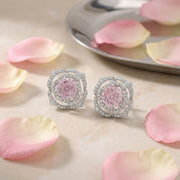 Pink Hexagon Rose Stud Earrings – sterling silver earrings, side detail