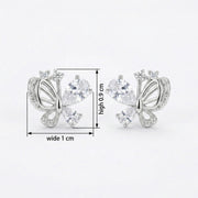 Silver Butterfly Studs with Pear CZ – sterling silver earrings, close-up