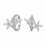 Flower and Butterfly Huggie Hoop Earrings – sterling silver earrings, front view