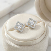 Quatrefoil Halo Stud Earrings – sterling silver earrings, close-up