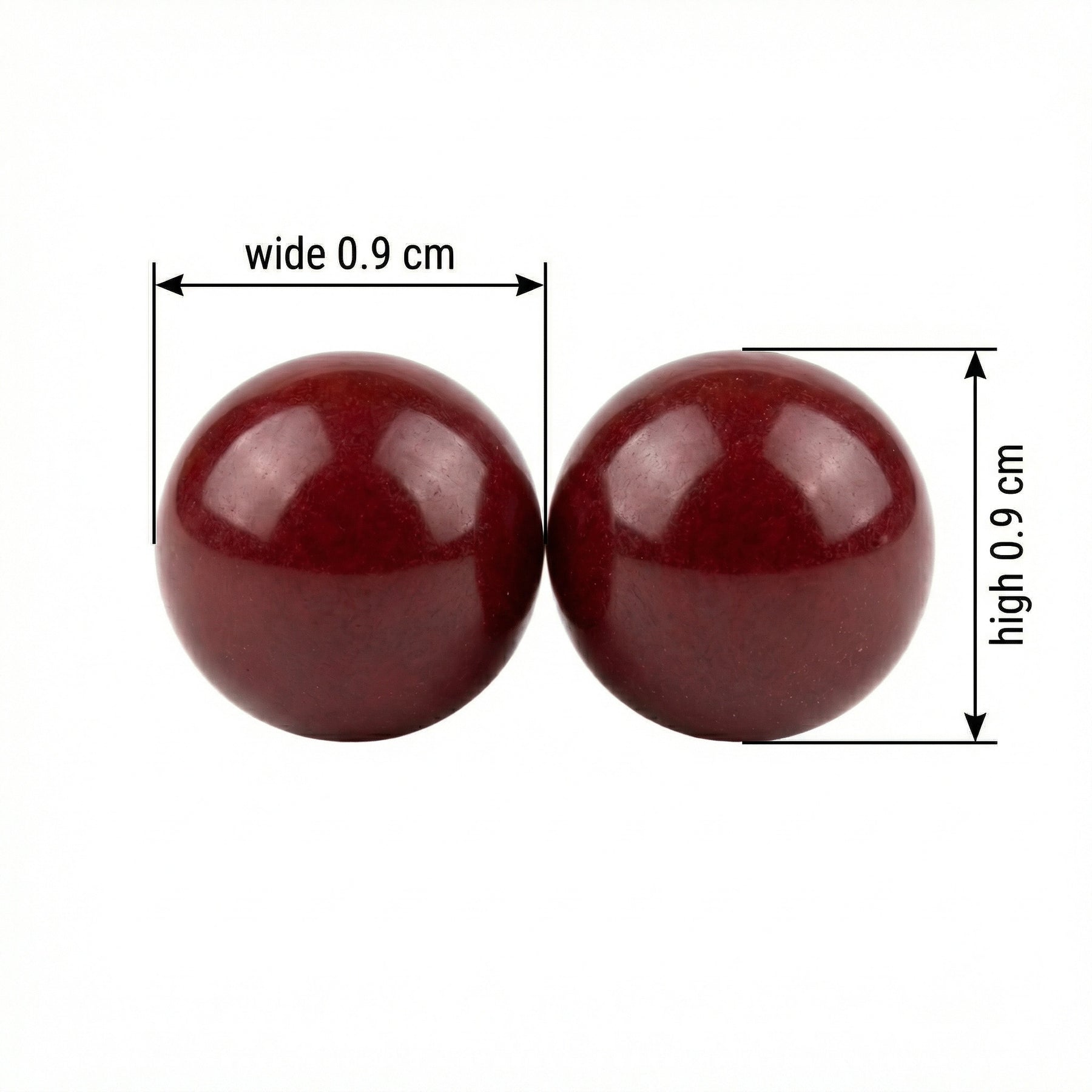 Polished Dark Red Sphere Bead Pair – sterling silver bracelet