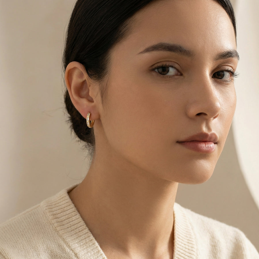 Baguette Inlay Huggie Hoop Earrings – sterling silver earrings