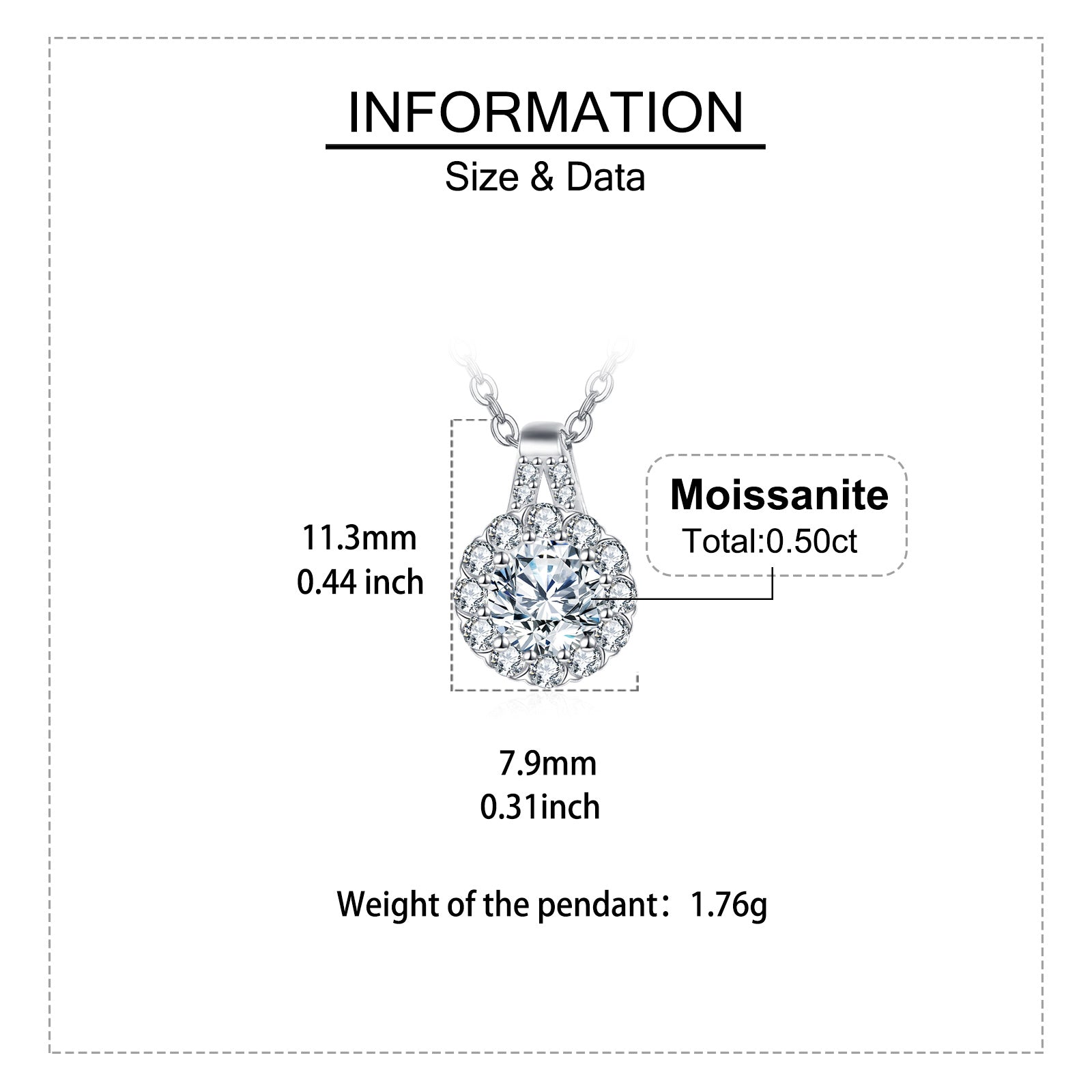 Sparkling stone Halo Pendant Necklace – sparkling stone necklace, front view