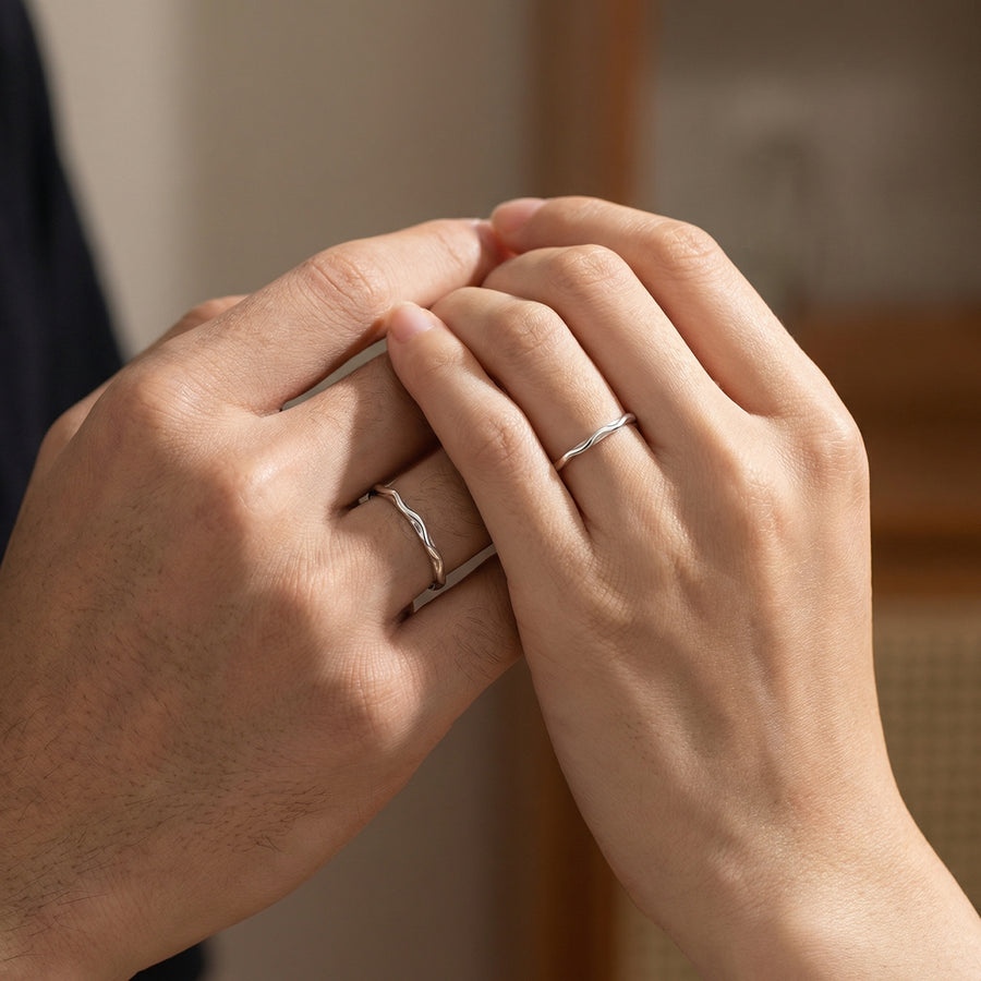Wavy Textured Couple Rings – sterling silver ring, side detail