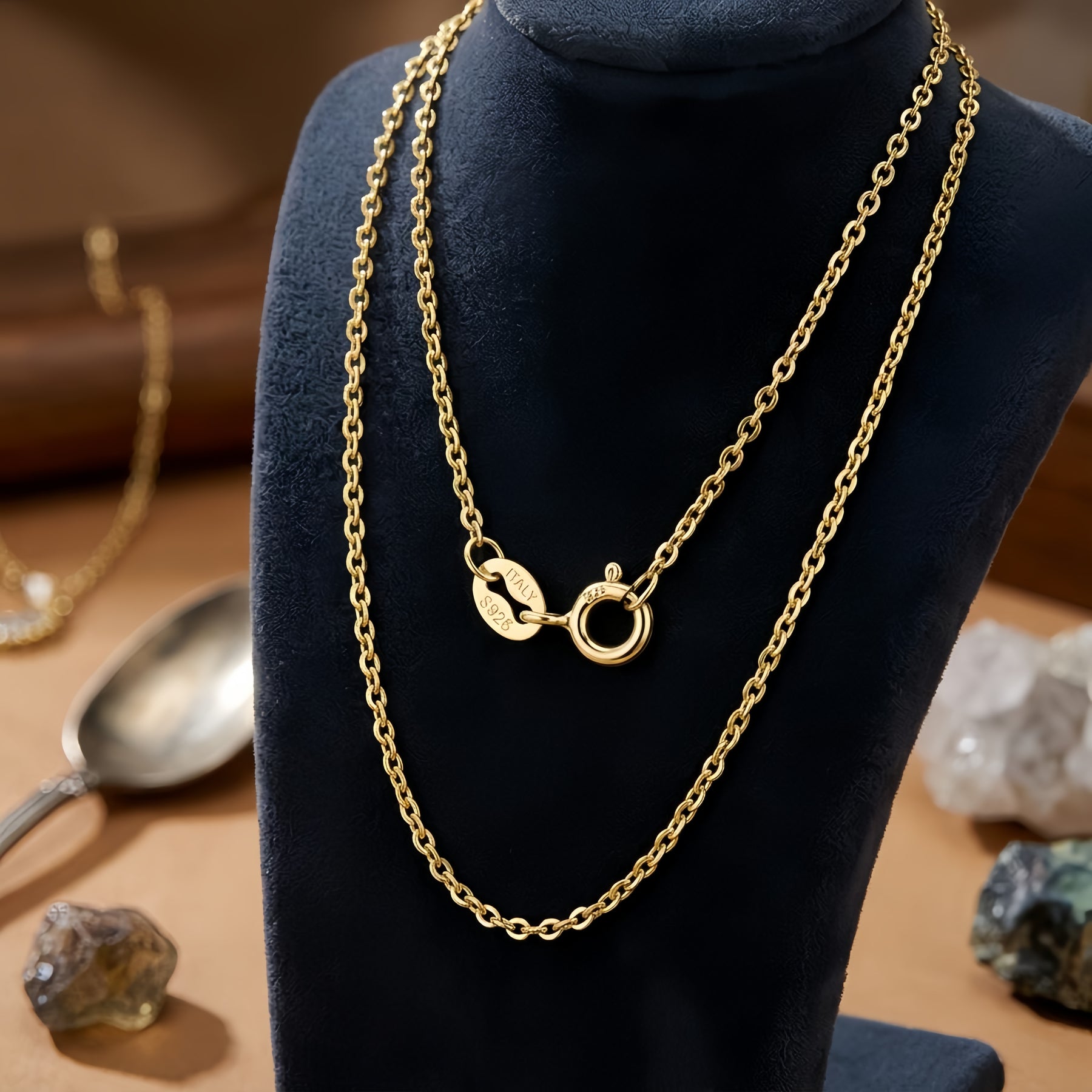 Gold-Plated Italian Rope Chain Necklace – gold-plated necklace, front view