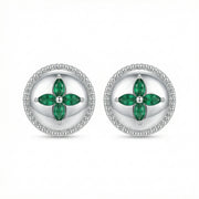 Green Marquise Flower Stud Earrings – sterling silver earrings, front view