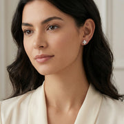 Four-Petal Flower Pearl Studs – pearl earrings, side detail