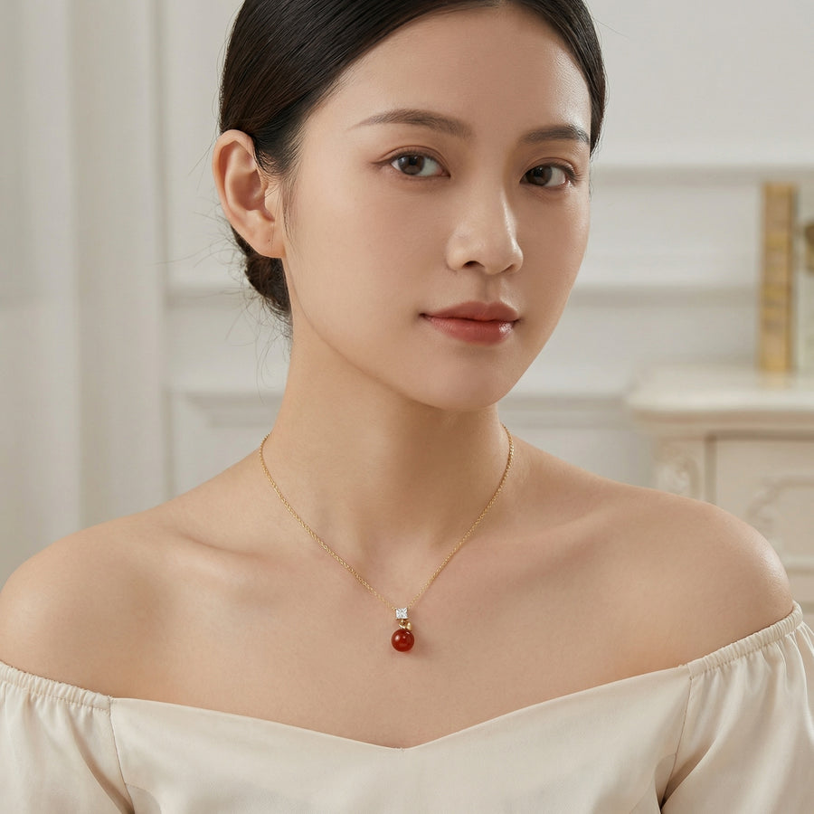 Red Agate Sphere Pendant Necklace – agate necklace, side detail