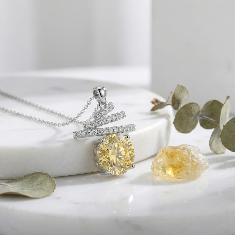 Citrine-Tone Spiral Pendant Necklace – sterling silver necklace, side detail
