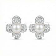 Four-Petal Flower Pearl Studs – pearl earrings