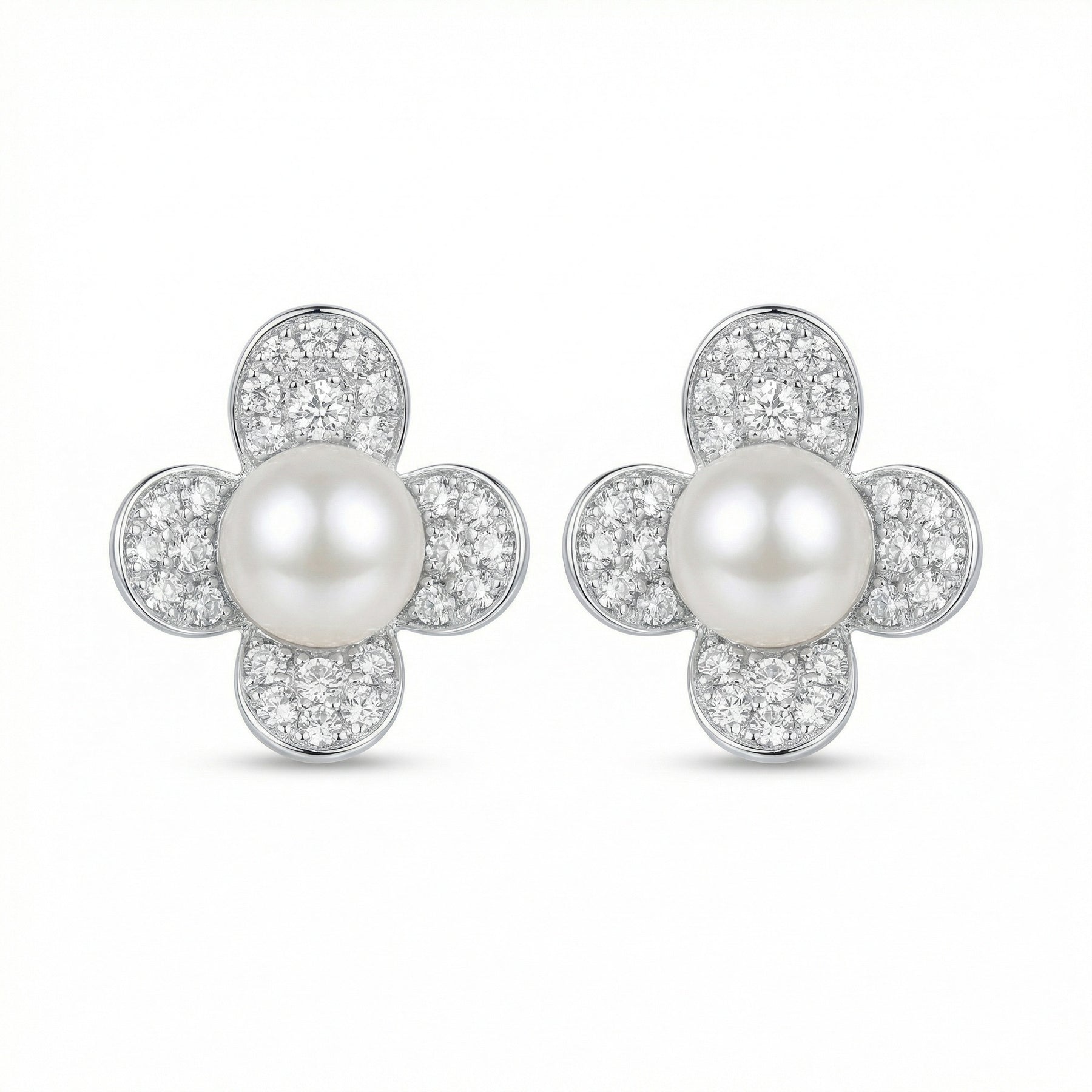 Four-Petal Flower Pearl Studs – pearl earrings