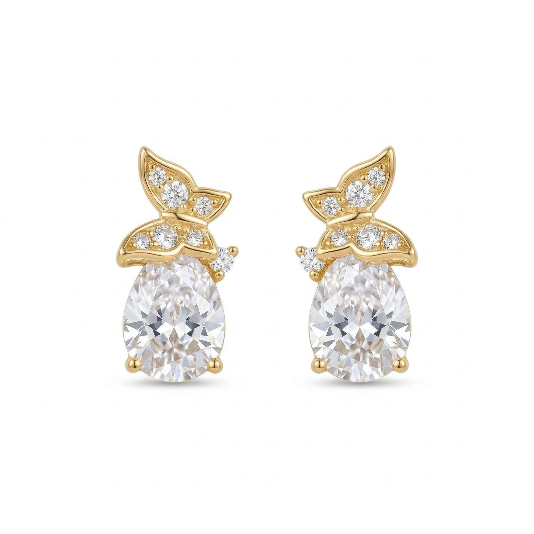 Pear-Shaped CZ Studs with Floral Accents – zircon earrings