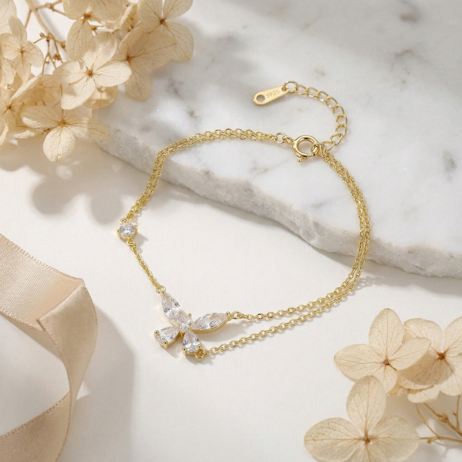 Butterfly Crystal Layered Bracelet – crystal bracelet, close-up