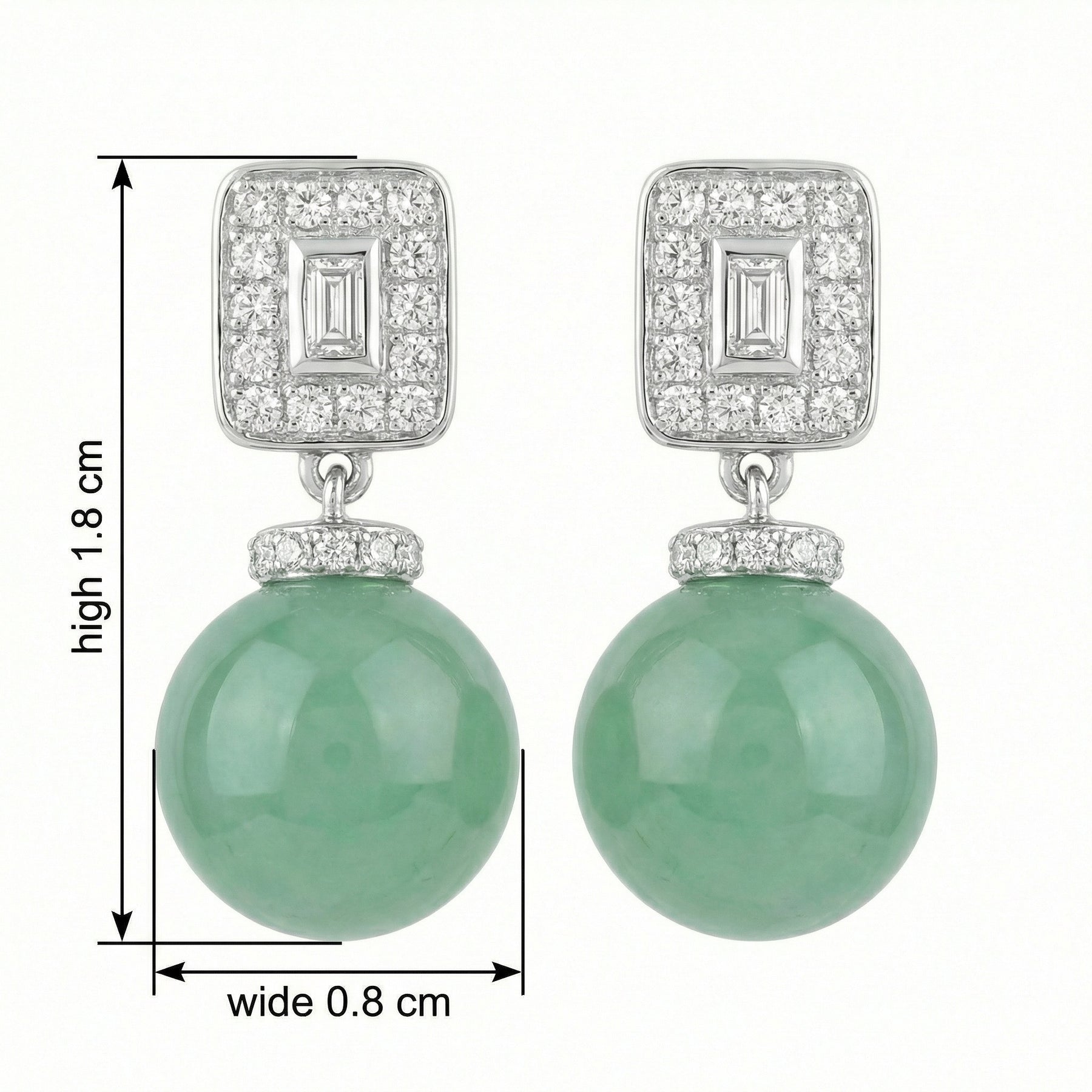 Art Deco Jadeite Orb Drop Earrings – jade earrings, close-up