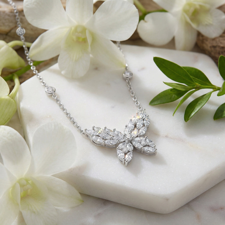 Marquise Butterfly Station Necklace – sterling silver necklace, front view