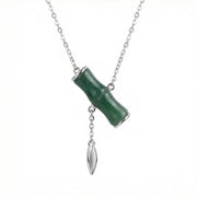 Green Jade Bamboo Pendant Necklace – jade necklace, front view