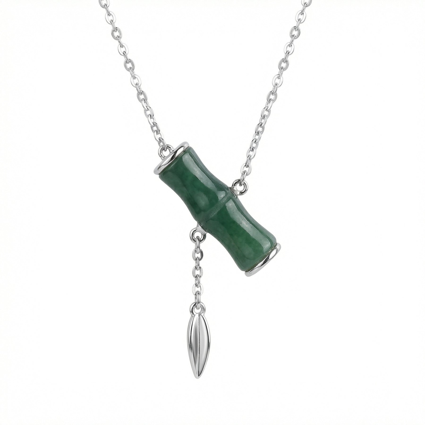 Green Jade Bamboo Pendant Necklace – jade necklace, front view