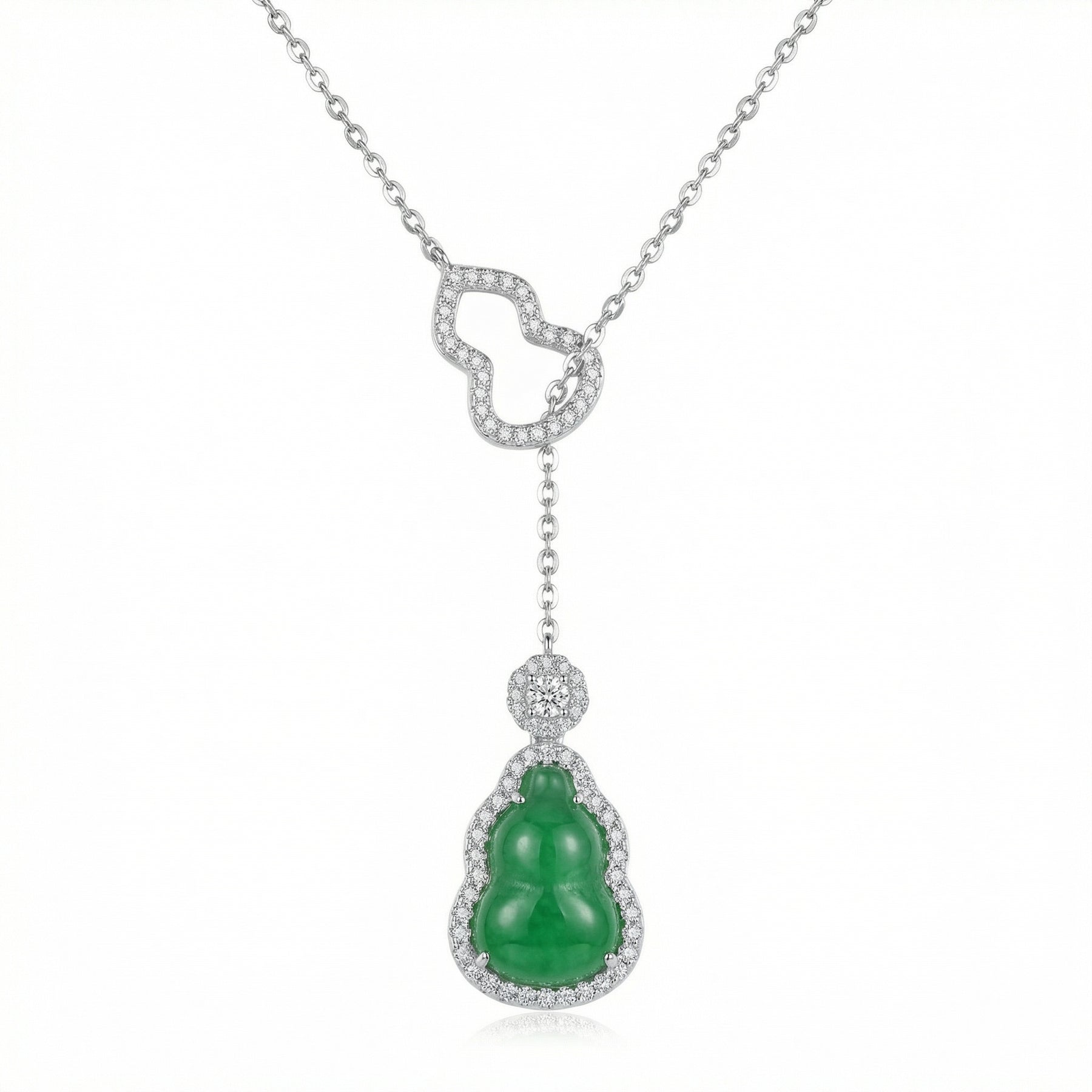 Jadeite Gourd Necklace, Stone-Encrusted – jade necklace, side detail