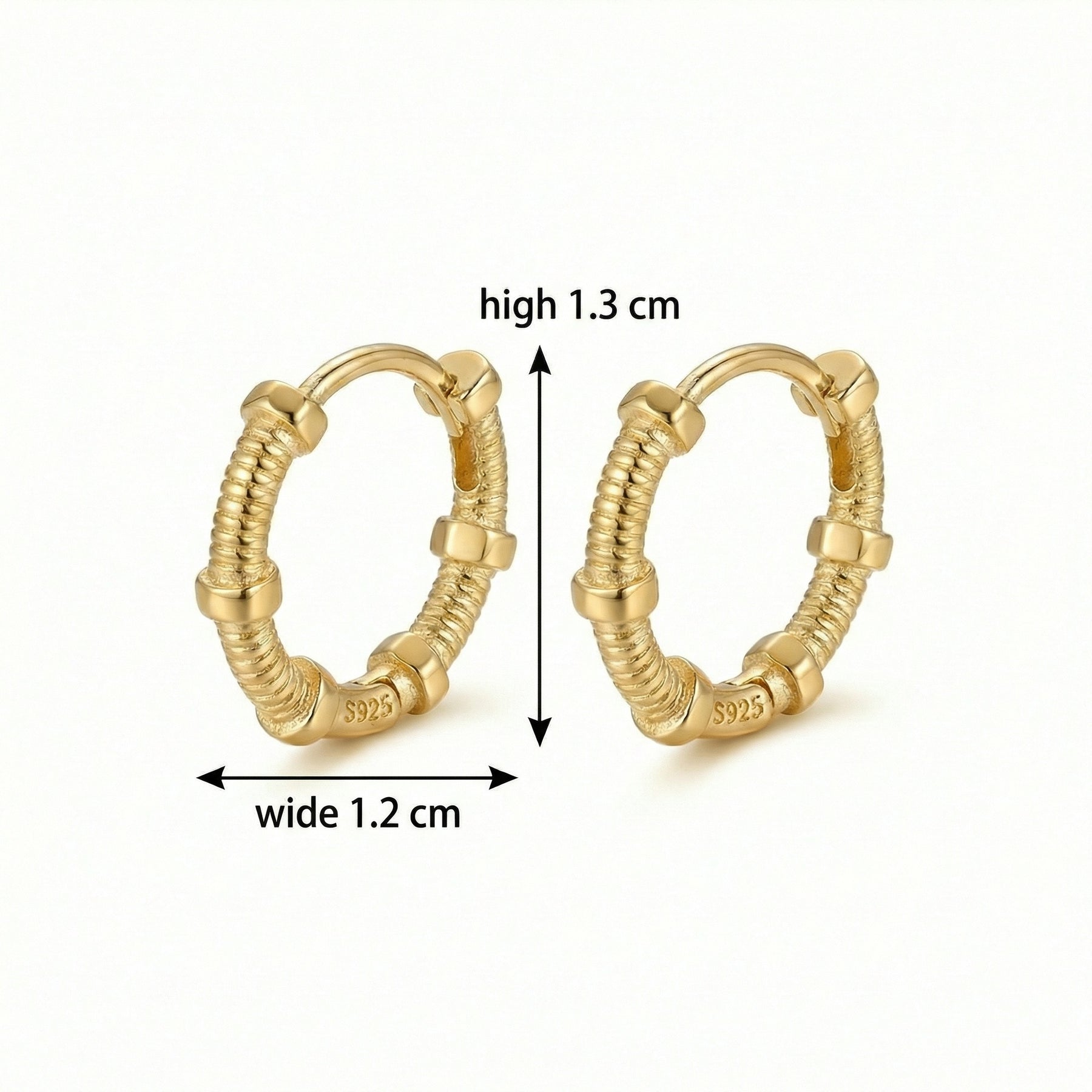 Textured Studded Hoop Earrings – sterling silver earrings, side detail