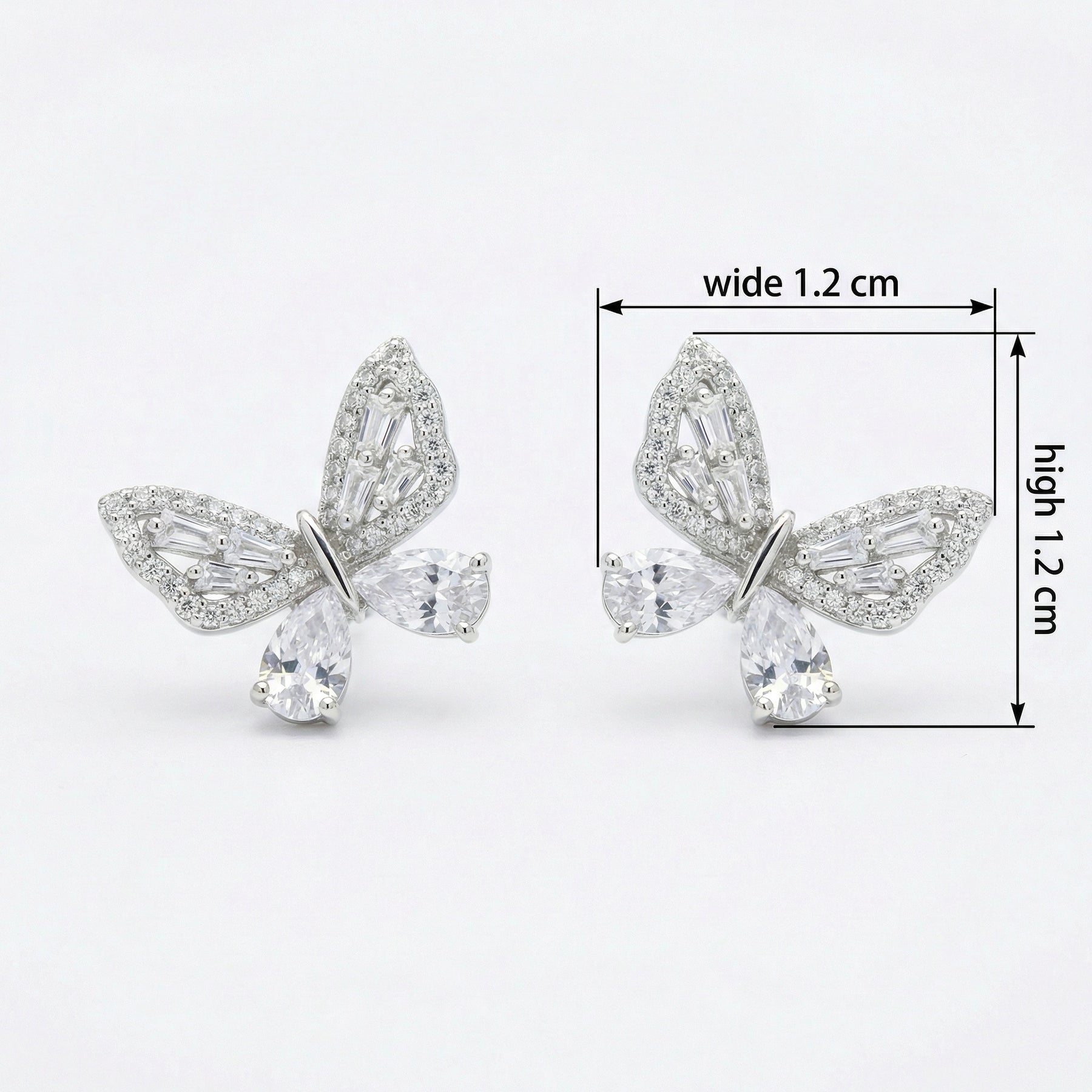 Multi-Cut Butterfly Stud Earrings – sterling silver earrings, side detail