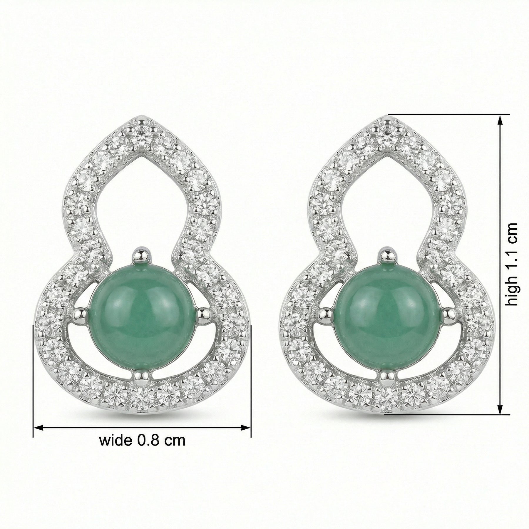 Wulu Gourd Green Gemstone Studs – sterling silver earrings, close-up