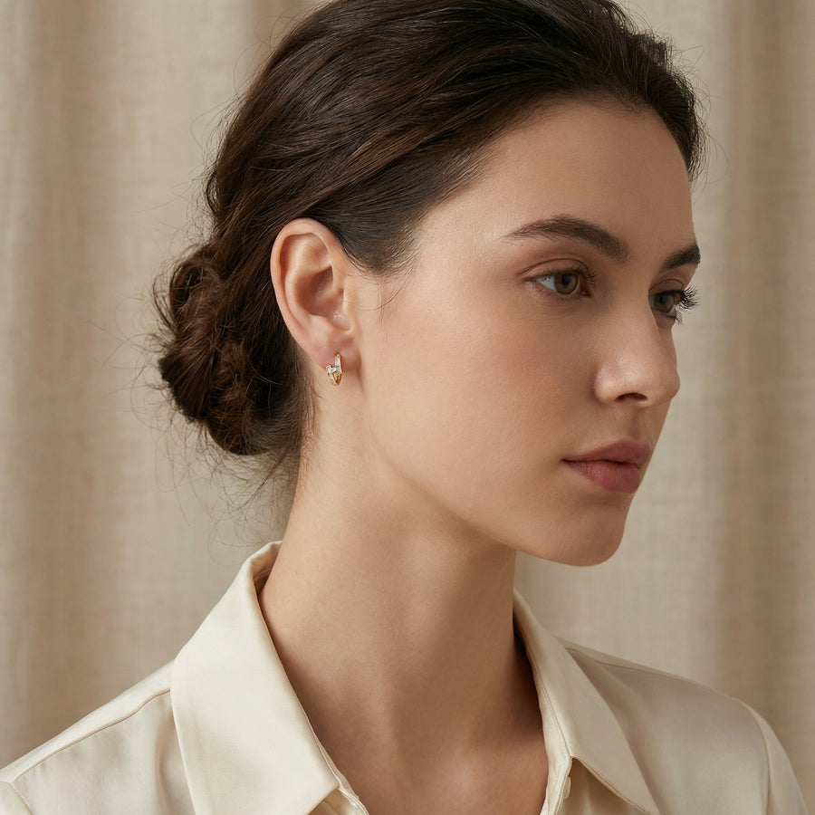 Baguette Interlocking Geometric Hoops – sterling silver earrings