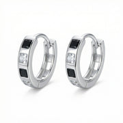 Black and Clear Square CZ Huggie Hoops – zircon earrings