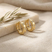 Milgrain Detail Huggie Hoop Earrings – sterling silver earrings, close-up