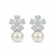 Flower Studs with Heart-Shaped Petals – pearl earrings, side detail