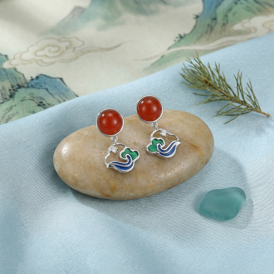 Chinese-Style Carnelian Cloud Earrings – carnelian earrings, front view