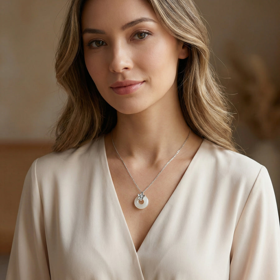 White Jade Donut Necklace – jade necklace, close-up