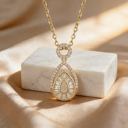 Pear-Shaped Sunburst Pendant Necklace – sterling silver necklace, front view