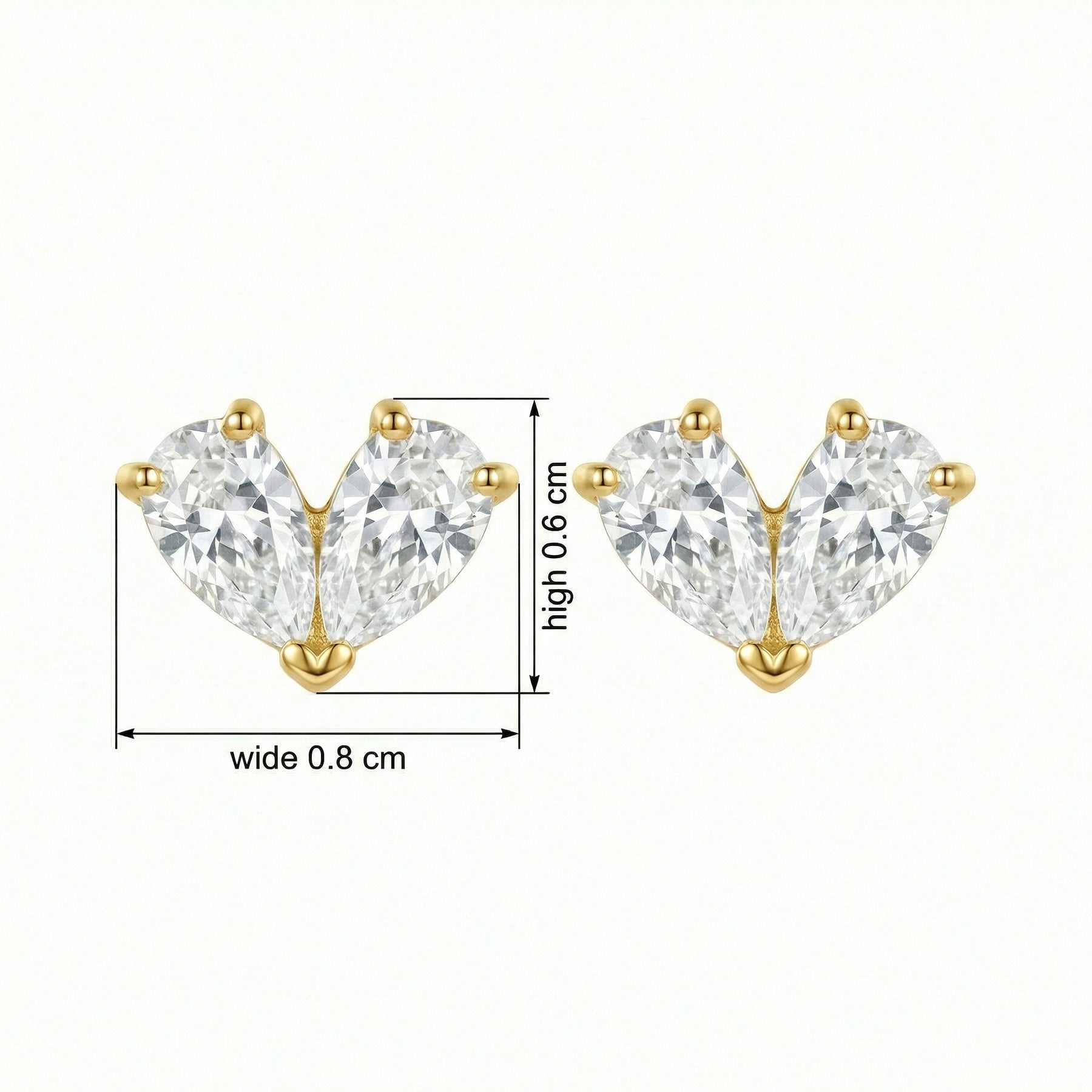 Pear-Cut Heart Stud Earrings – sterling silver earrings, close-up