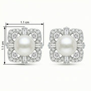 Pearl Square Halo Stud Earrings – pearl earrings, side detail