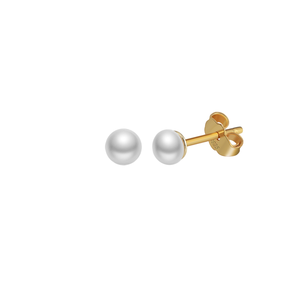 Round White Pearl Studs, Classic Backs – pearl earrings, close-up